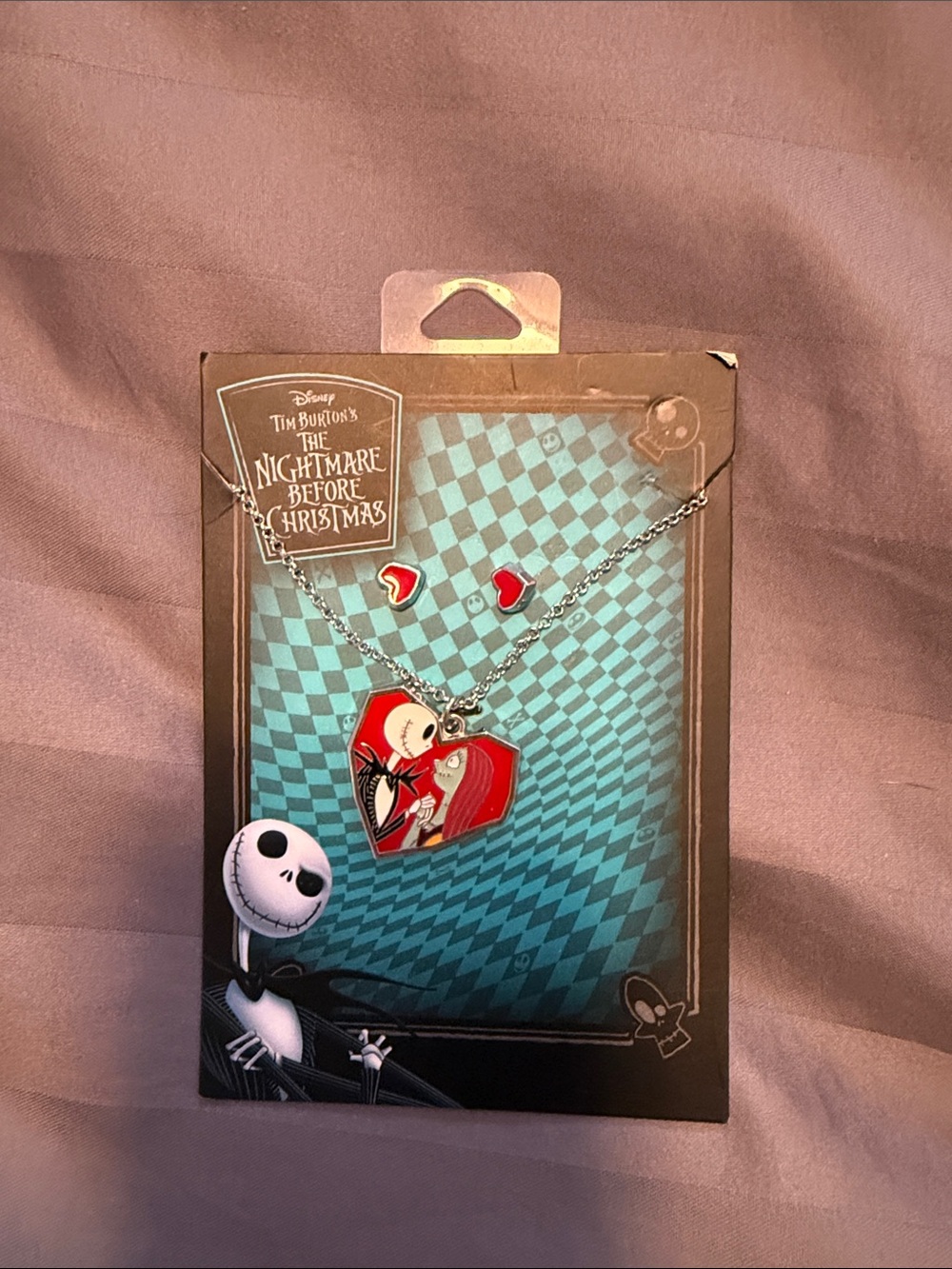 Disney The Nightmare Before Christmas Red Heart Pendant Necklace & Studs